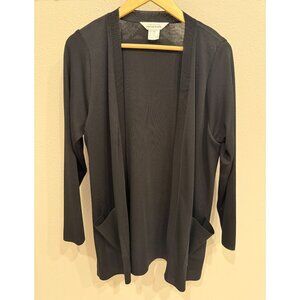 Exclusively Misook Knit Black Cardigan Sweater XL Open Front Pockets Career